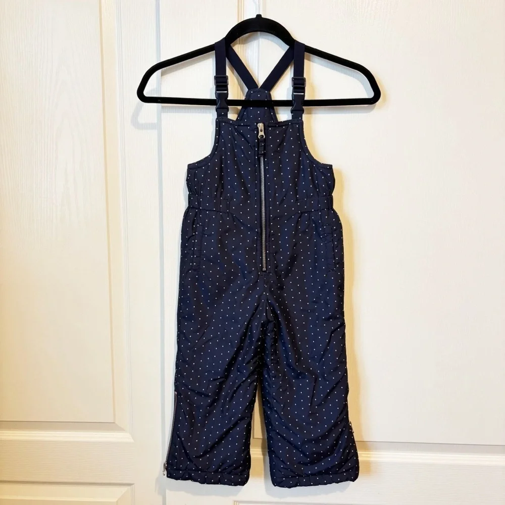 Gap Girl's Snow Bib Overalls Navy with Polka Dots Size 3 Years Toddler